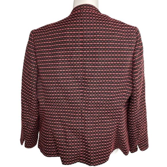 Anne Klein Seersucker Blazer Women's 14 LARGE Red Black Open-Front Mandarin‎ NEW - Picture 2 of 15